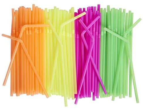 Neon Plastic Flexible Drinking Straws, Disposable Individually Wrapped (7.75 in, 500 Pieces)