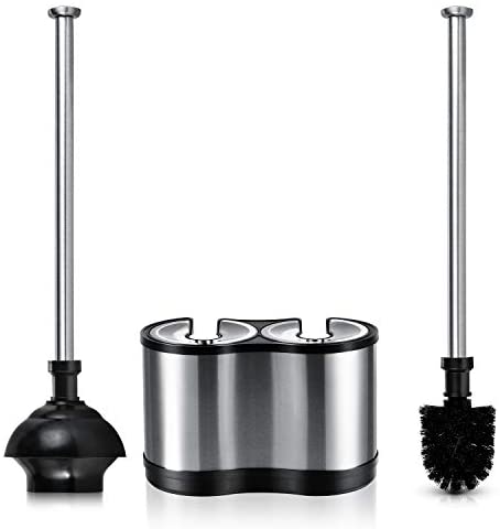 Toilet Plunger Bowl Brush Set: Hideaway Heavy Duty Toilet Plunger Scrubber  Cleaner Holder Combo for Bathroom with Covered Caddy - Hidden Elongated  Discreet Apartment Toilet Plunger Brush Accessories