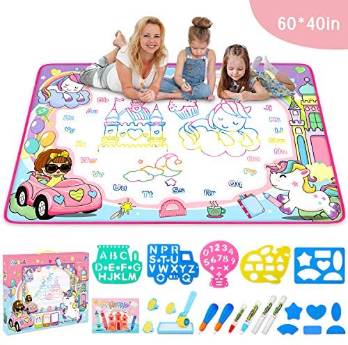 Magic Drawing Mat/Water Doodle Mats(31.4in x 23.6in) with 4 Color,Reusable  Coloring Aqua Classic Mat Drawing Learning Painting Scribble Mats with