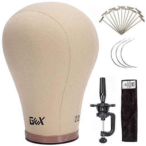 GEX Cork Canvas Block Head Mannequin Head Wig Display Styling Head With  Mount Hole (Light Brown, 22) 22 Inch Light Brown