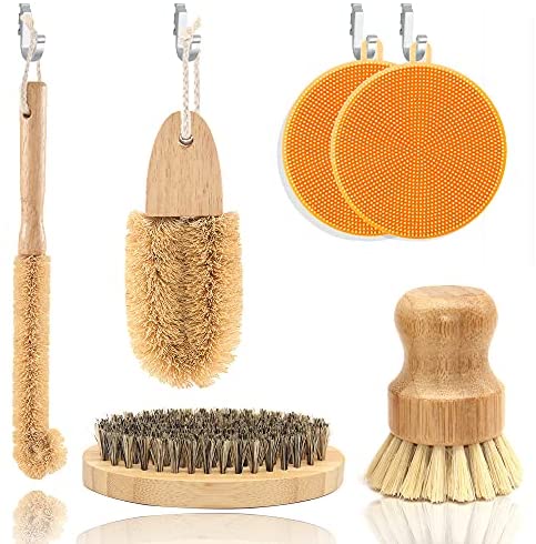 subekyu SUBEKYU Kitchen Scrub Brush Set of 4, All Natural Cleaning Brushes  for Dish/Bottle/Vegetable/Pan/Pot, Scrubber with Bamboo