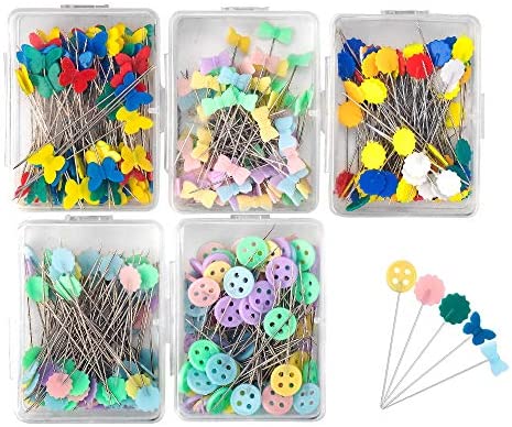 Hand Sewing Needles DIY Craft Tools 500 PCS Flat Button & Flower Head Pins,Straight Pins Quilting Pins with Cases 