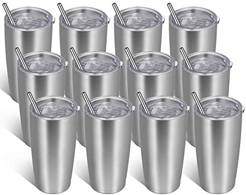 Potchen 18 Pack Stainless Steel Tumblers Bulk with Lids, 16 oz Double Wall  Vacuum Insulated Travel Cup Water Coffee Mug for Cold Hot Drinks Office