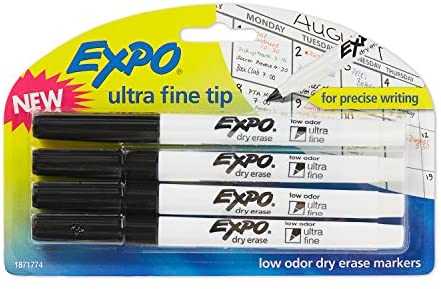  EXPO 80661 Low-Odor Dry Erase Markers, Chisel Tip, Black,  4-Count : Office Products