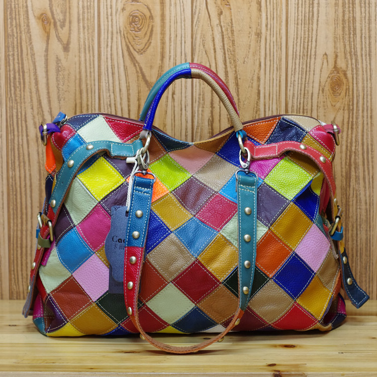 Contrasting Color Plaid Fashion Handbag