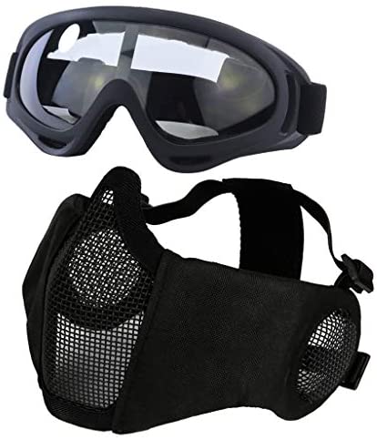 NO B Tactical Foldable Mesh Mask with Ear Protection for Airsoft Paintball  with Adjustable Baseball Cap