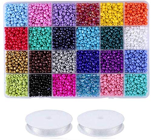Gionlion 4000 Pcs 4mm Glass Seed Beads for Jewelry Making,24 Colors Se