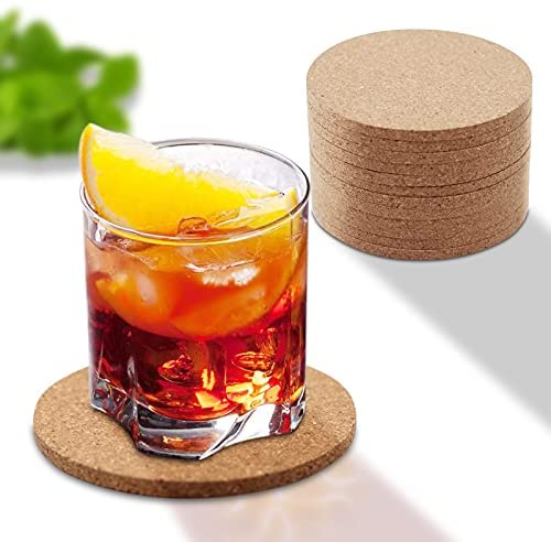 Cork Coasters for Drinks - Set of 65, with Holder for Coffee Table, Bulk Cork Coasters - 4.3 inch Round Edge
