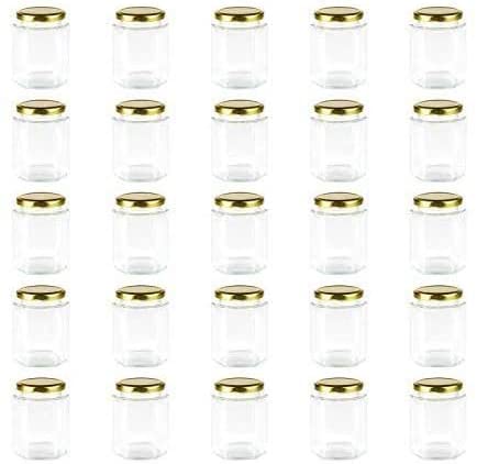 Encheng 5 oz Wide Mouth Mason Jars,Clear Glass Jars with Lids(Golden),Small Spice  Jars