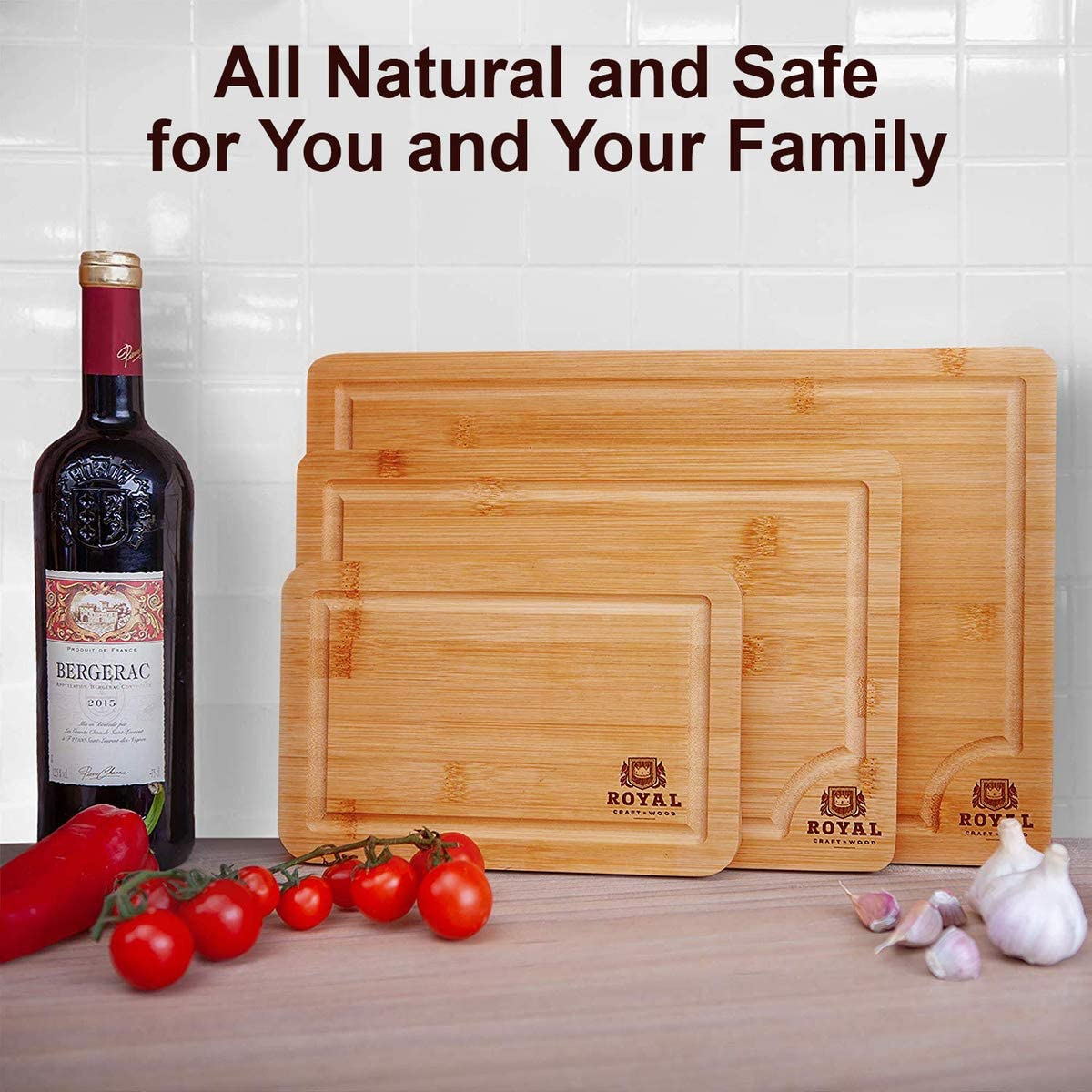 Set of 6, 13.5x11.5 Two Tone Bulk Plain Bamboo Cutting Boards for