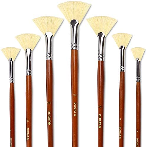 Amagic Fan Brush Set - Hog Bristle Natural Hair - Artist Soft Anti-Shedding Paint  Brushes for Acrylic Watercolor Oil Painting, Long Wood Handle with Case, Set  of 6