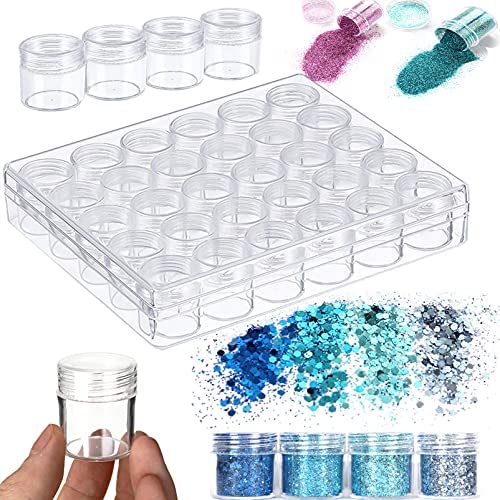 Clear Plastic Beads Storage Containers with Lids, 30 Jars, for Rhinestones, Glitter Art and Craft Organizer Box