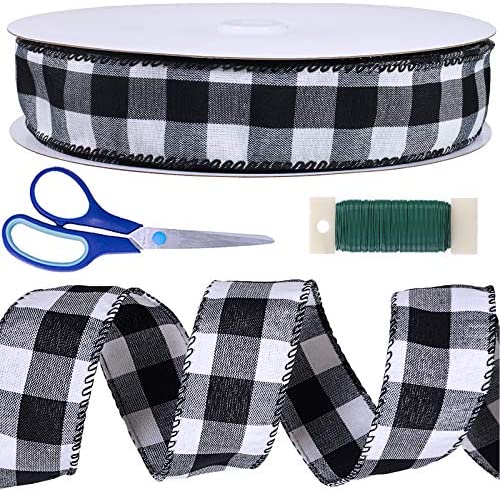 Blue and White Gingham Ribbon, 5/8 x 25Yd Roll Picnic Craft Ribbon Buffalo  Ribbons for Crafts Hair Accessories Craft and Christmas Gift Wrapping,5/8