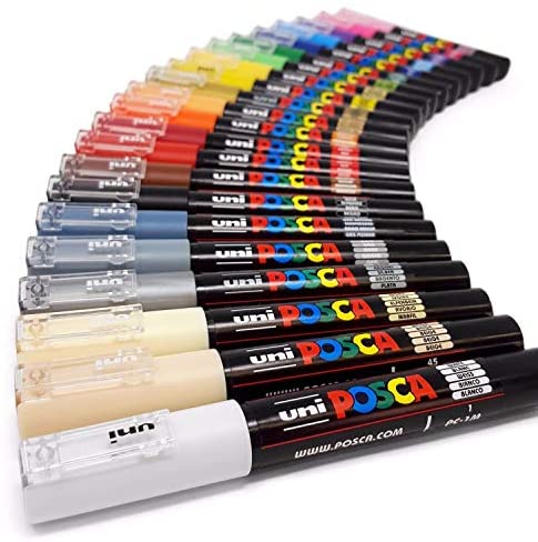  Uni Posca PC-1M Paint Art Marker Pens - Fabric Glass Metal Pen  - Full Range Set of all 21 Colours