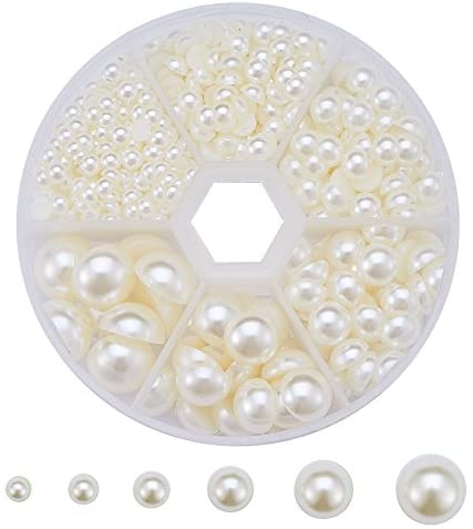  Niziky 1200PCS White Flat Back Pearls Gems, Mixed Size  2/4/6/8/10/12/14mm Flatback Half Round Pearls Beads for Crafts, Half Pearls  for Crafts DIY Project, Hair, Shoes, Nail Art Decorations