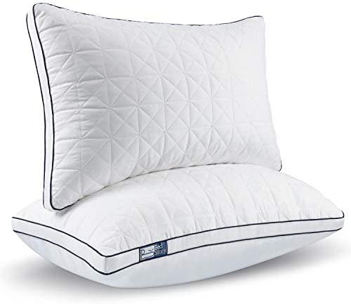 Bed Pillows for Sleeping, Queen Size Pillows Hotel Quality Set of 2, Firm  and Supportive Gusseted Pillows for Side and Back Sleepers, Cooling Down