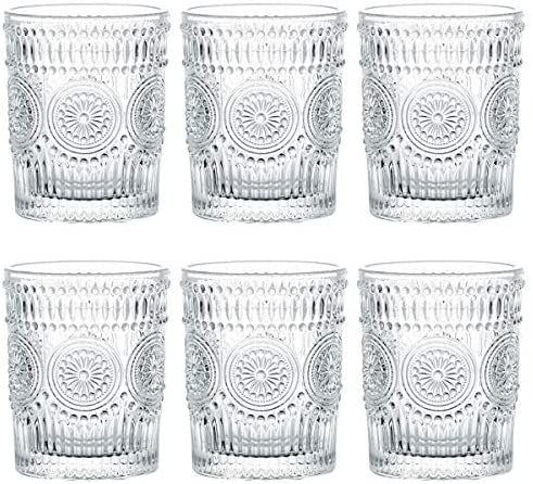 (4-Pack) 9.5 oz Romantic Glass, Thick Heavy Premium Drinking Glasses,  Vintage Hobnail Tumblers - Glassware Set for Juice, Beverages, Beer,  Cocktail