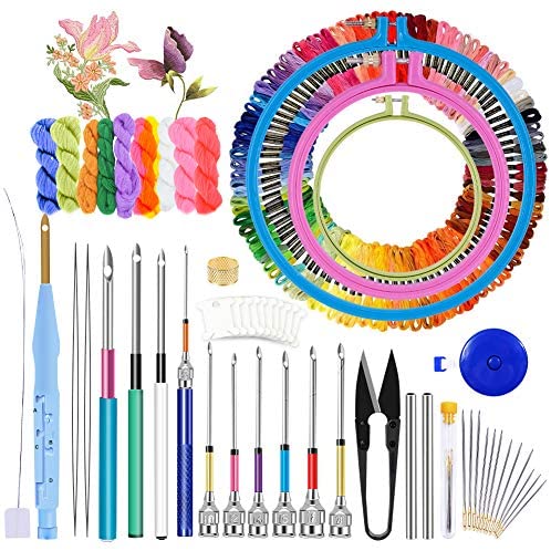 Anidaroel 3 Sets Punch Needle Kits, Punch Needle Kits for Adults Beginner,  Punch Needle Tool with Punch Needle Fabric, Hoops, Yarns and Sewing Needles