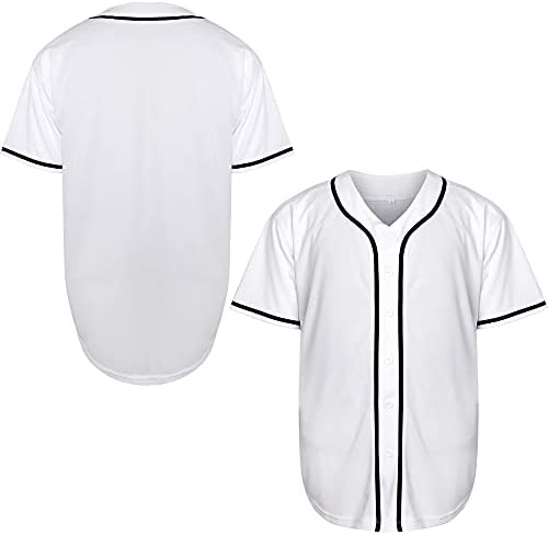 DEHANER Plain Blank Baseball Jerseys for Men Women Adult Hip Hop Hipster  Button Down Shirts Sports Uniforms Outfits 