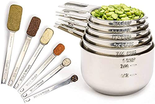 Recogwood 10 Pieces Measuring Cups and Spoons set, Stackable Measuring Cup  with Lid, Kitchen Cooking Baking Measuring Spoons Set for Liquid and Dry