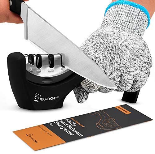 Sync Living Knife and Scissor Sharpeners,4 Stage Knife Sharpener, 4-in-1 Knife and Scissors Sharpener with Diamond, Ceramic, Tungsten, Kitchen Tools
