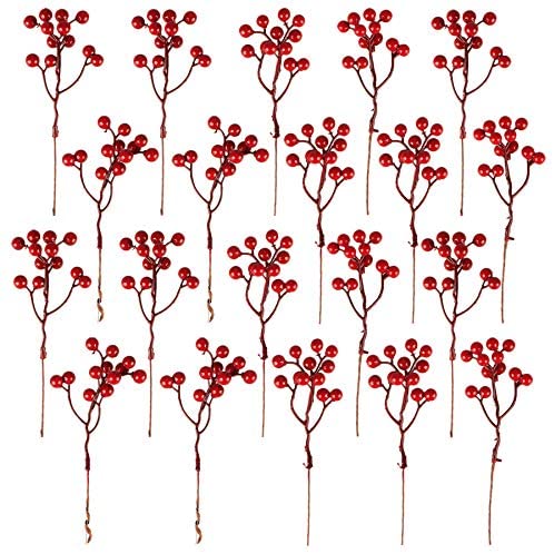  Lvydec 4 Pack Artificial Red Berry Stems - 17 Inch