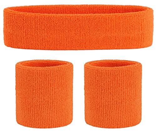 Sweatband for Wrist Terry Cotton Wristbands 2 Pack Orange | Kenz Laurenz