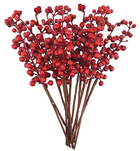 Sggvecsy 30 Pack Artificial Red Berry Stems 8.9Inch Christmas Red