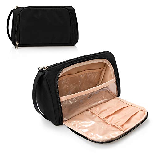 Katadem Travel Makeup Bag,Large Opening Portable Makeup Bag Opens Flat for  Easy Access, Toiletry Bag,PU Leather Makeup Bag,Cosmetic Organizer for