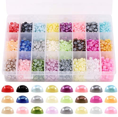 5600 Pieces Flatback Pearls ABS Round Half Imitation Pearl Beads 7 Sizes  Mixed Color Flat Back Pearl for Craft DIY Nail Art Jewelry Making Scrapbook
