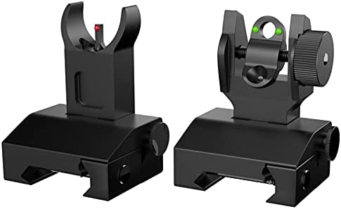 ARMAAX Flip Up Sight Fiber Optic Spring Loaded Iron Sights for Rifle Low Profile Front Sight and Rear Sight for Picatinny Rail Rapid Transition Set 