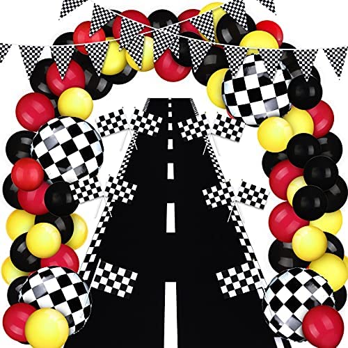 12 Checkered Racing Flag 10" Balloons Race Car Party Decor Indy Daytona 500 