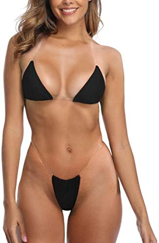  GORGLITTER Women's 2 Piece Clear Strap Thong Panties Invisible  G String T-Back Black Small : Clothing, Shoes & Jewelry