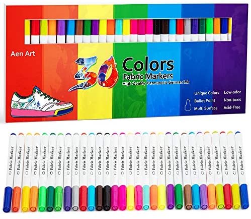 Shuttle Art Fabric Markers Pens, 30 Colors Dual Tip Fabric Markers  Permanent No Bleed Markers for T-Shirts Sneakers, Non-Toxic & Child Safe  Permanent Fabric Pens for Kids Adult Painting Writing