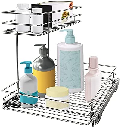 REALINN Under Sink Organizer, 2 Pack Height Adjustable Kitchen Organizers  and Storage, 2 Tier Pull Out Sliding Cabinet Organizer, Multi-Use for