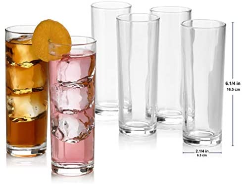 Yopay Set of 8 Highball Drinking Glasses, 12oz Lead-Free Tempered