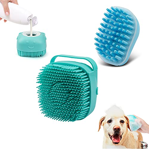  Molain Dog Cat Bath Brush Comb Silicone Rubber Dog /Puppy  Massage Brush Hair Fur Grooming Cleaning Brush Soft Shampoo Dispenser  (blue) : Pet Supplies