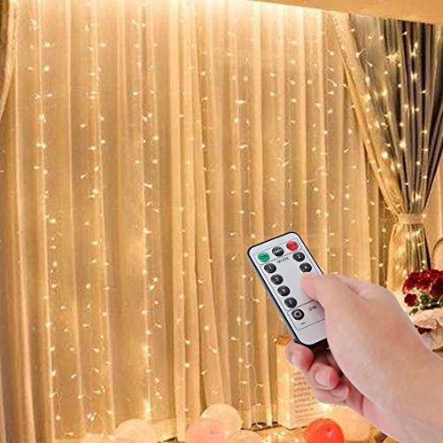 Ollny LED Curtain Lights 300 LED Hanging Lights 9.8Ft9.8Ft Fairy Lights with ... 
