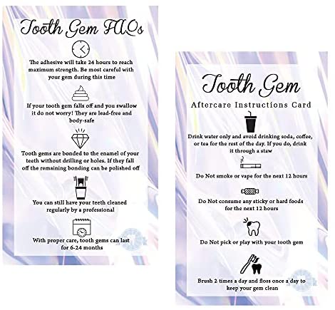 Wholesale Tooth Gem Aftercare Instruction and FAQ Cards, Pack of 50 2x3.5  Inch Guide Cards for Tooth Gem Kit, Tooth Gems Supplies, Tooth Gem Kit for  Teeth, Tooth Gems, Teeth Gems, Tooth