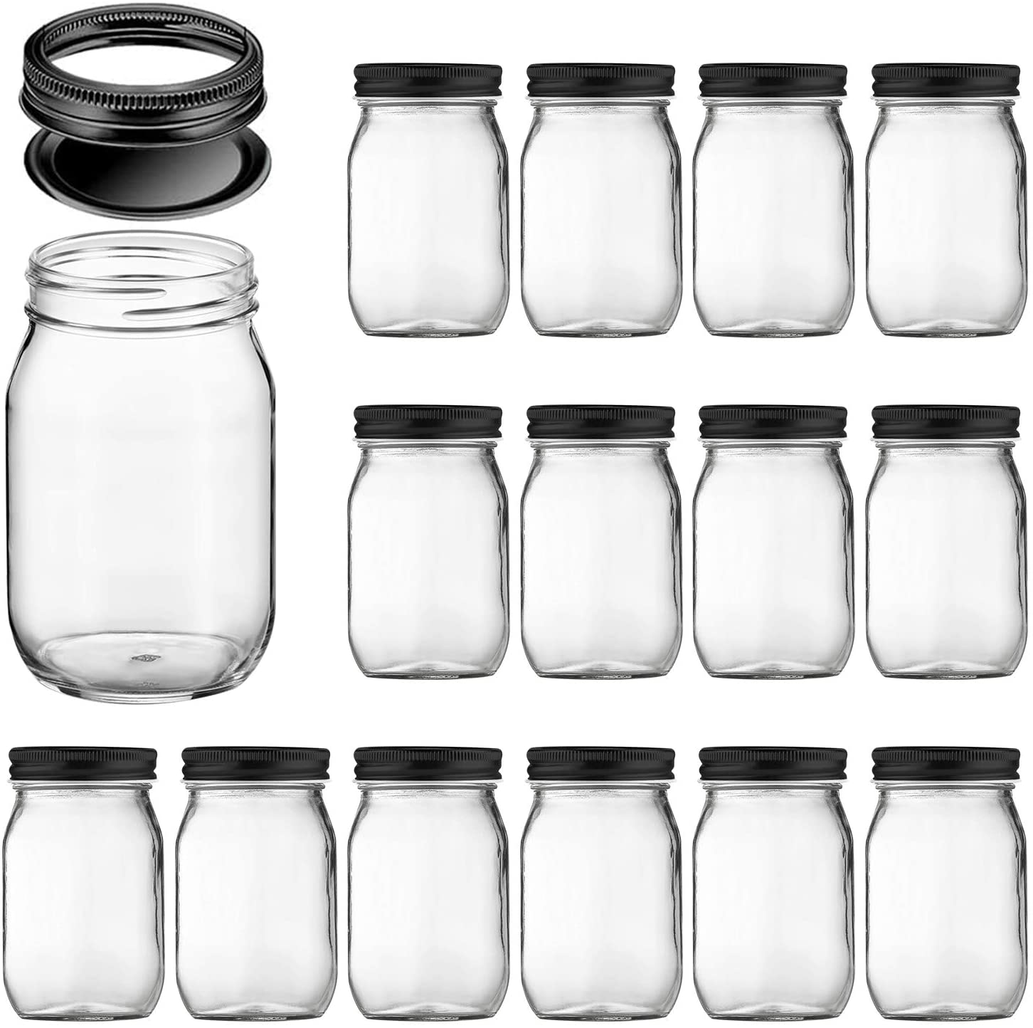 6 Pack - MASON JARS 16 oz Regular Mouth Glass Canning Jar Set with Lid –  Bulk Buy Outlet