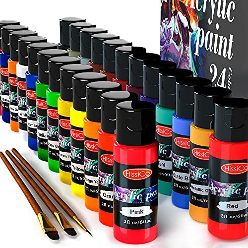Caliart Acrylic Paint Set With 4 Brushes 52 Colors 59ml 2oz Art Craft Paints