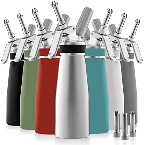 Lesoowhip Whipped Cream Dispenser Highly Durable Aluminum Whip Cream Maker 500ml /1 Pint Large Capacity Cream Whipper with 3 Stainless Steel Nozzles 