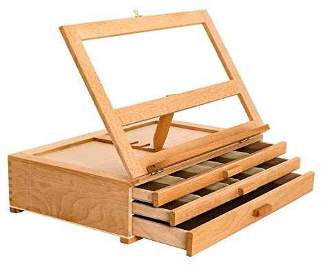 US Art Supply Large Multi-Function Wooden Artist Tool & Brush Storage Box