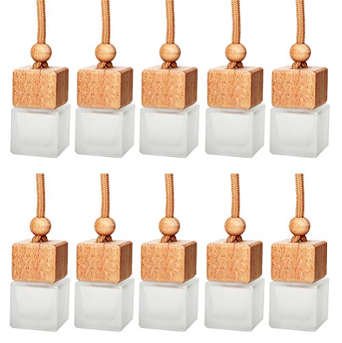  4Pcs/Pack,10ml Car Hanging Perfume Air Freshener Diffuser,Refillable  Essential Oil Pendant Perfume Vials,Thick Square Clear Glass Container With  Wooden Caps & Hanging String,FREE Funnel,Dropper : Automotive