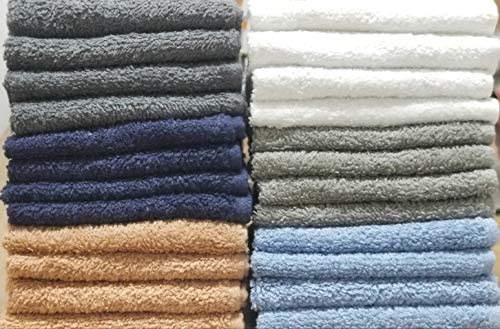 QUBA LINEN Wash Cloth Set - Pack of 24, 100% Cotton - Flannel Face Cloths,  Highly Absorbent and Soft Feel Fingertip Towels (12x12 Pack of 24)