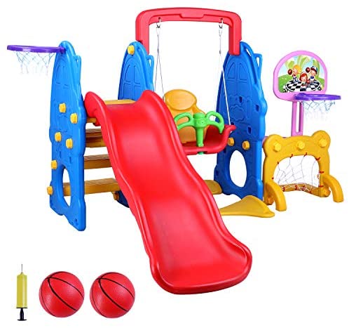 4 In 1 Sliding Playset w/Basketball Hoop Details about   Large Toddler Climber And Swing Set 