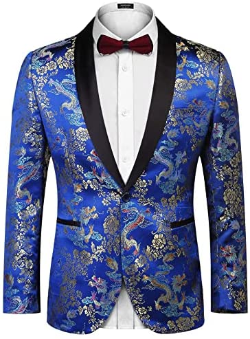 GRACE KARIN Men's Floral Tuxedo Jacket Slim Fit Velvet Suit Blazer Jacket  for Party Dinner Wedding Prom Black at  Men's Clothing store