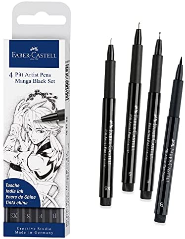Faber-Castell F167116 Pitt Artist Pen Wallet of 6 with Assorted Tips - Black