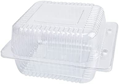 50 Pcs Clear Plastic Take out Containers,Square Hinged Food Containers, Disposable Clamshell Dessert Container with Lid for  Salad,Sandwiches,Hamburger (5x4.7x2.8 in) 