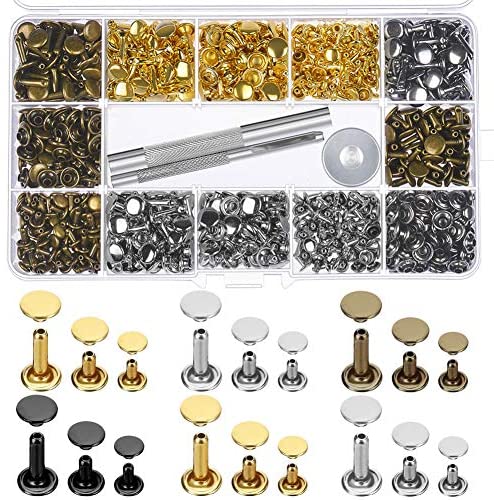 UNCO- Leather Rivets Kit 4 Colors 2 Sizes 240 pcs Tubular Metal Studs with  Fixing Tools Double Cap Rivets Rivets for Leather Rivets for Fabric Leather  Hardware Supplies.